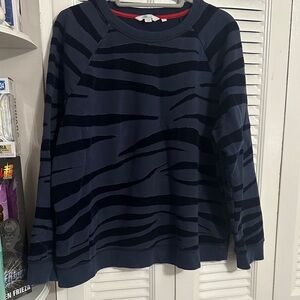 Boden Men's Navy and Black Patterned Crewneck Sweater